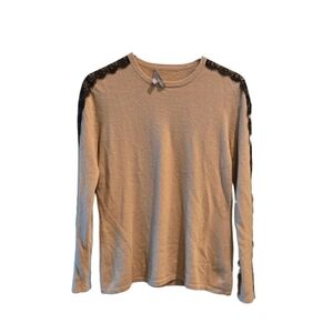 Neiman Marcus 100% Cashmere Tan Sweater with Black Lace Detail Large